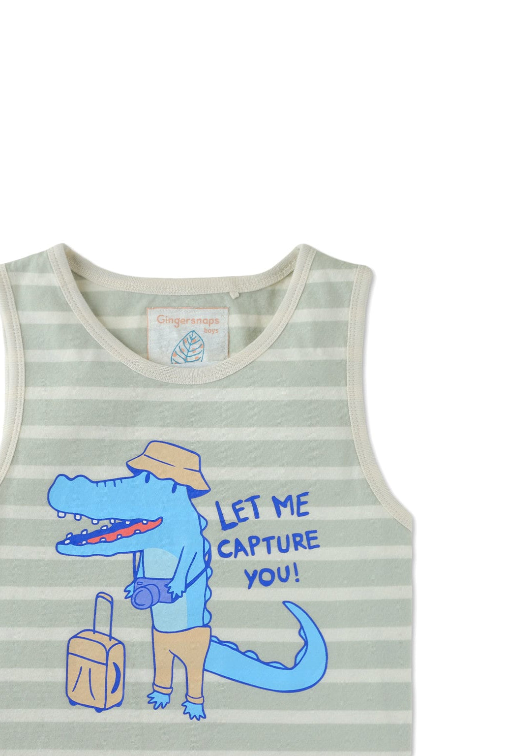 جينجرسنابس تيشيرت أولادي مخطط بالعرض طبعة تمساح أخضر