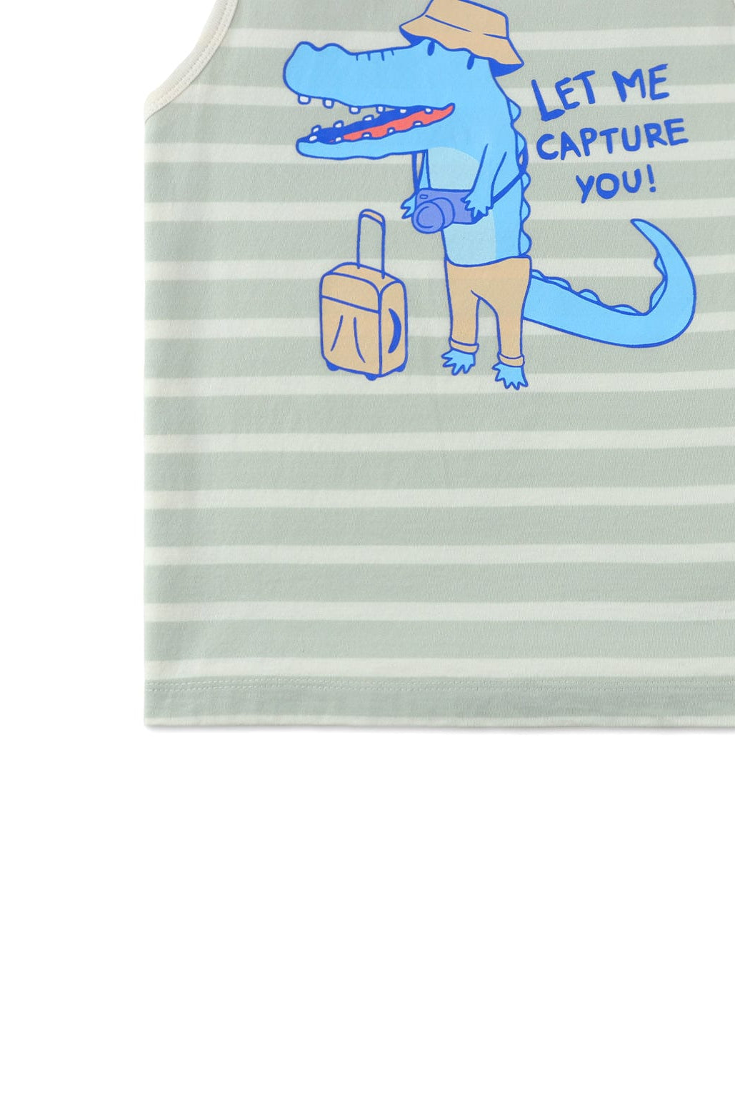 جينجرسنابس تيشيرت أولادي مخطط بالعرض طبعة تمساح أخضر