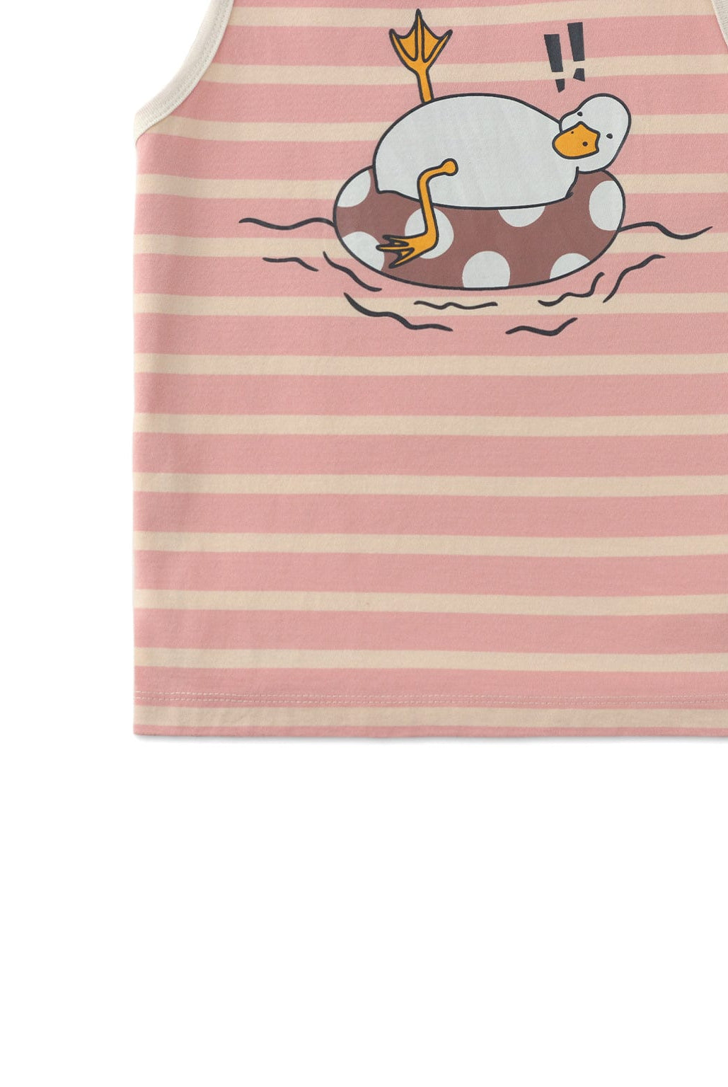 جينجرسنابس تيشيرت أولادي مخطط بالعرض طبعة بطة أحمر