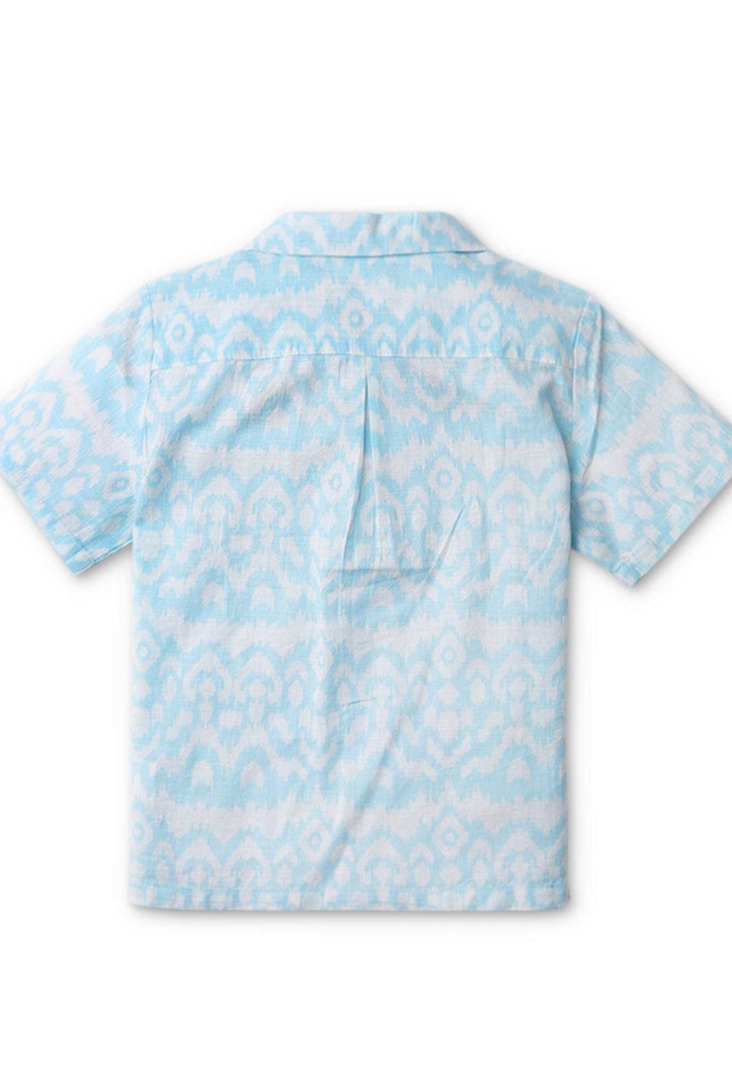 جينجرسنابس قميص منقوش بأزرار أمامية نص كم وياقة أولادي أزرق