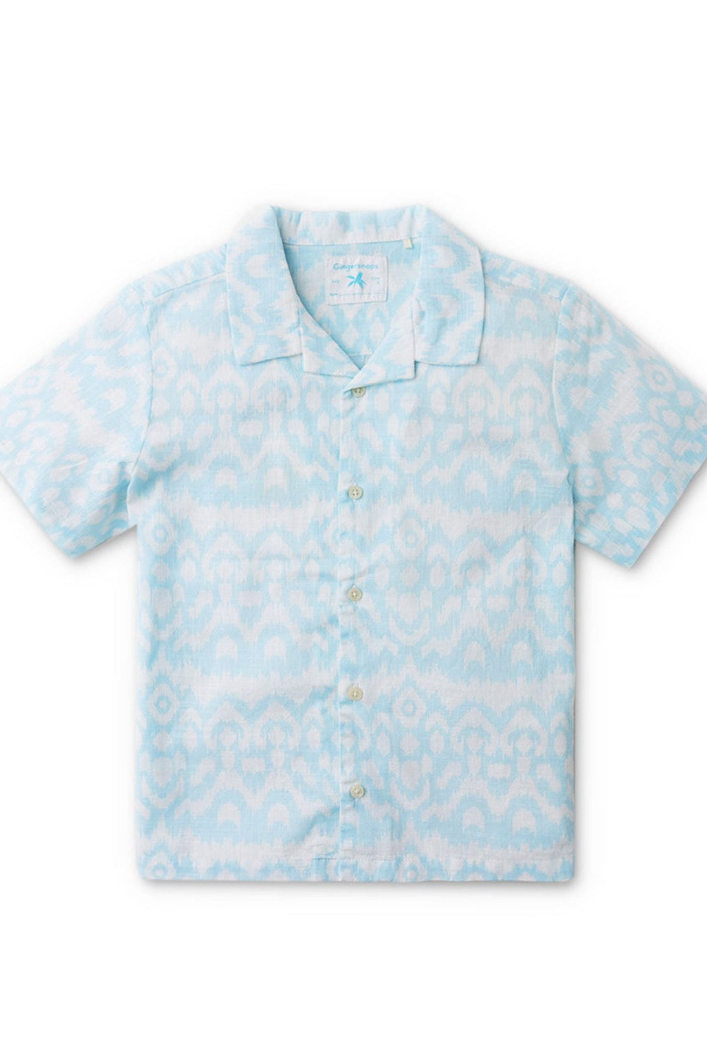 جينجرسنابس قميص منقوش بأزرار أمامية نص كم وياقة أولادي أزرق