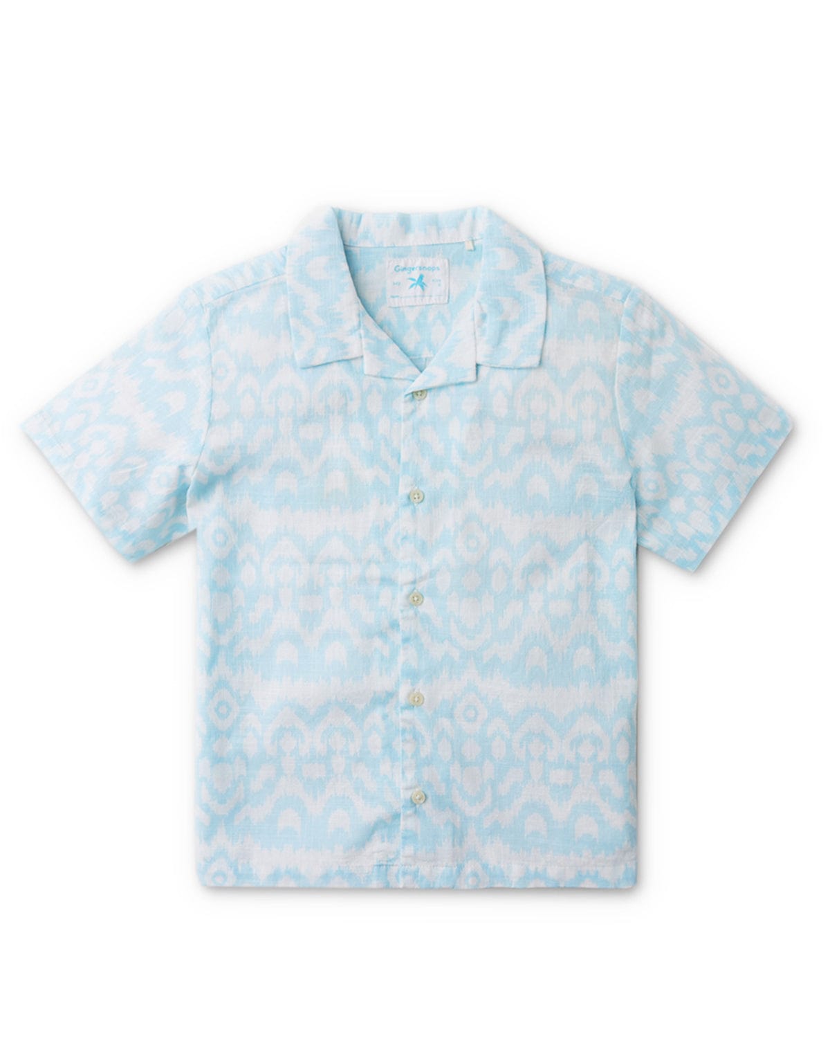 جينجرسنابس قميص منقوش بأزرار أمامية نص كم وياقة أولادي أزرق