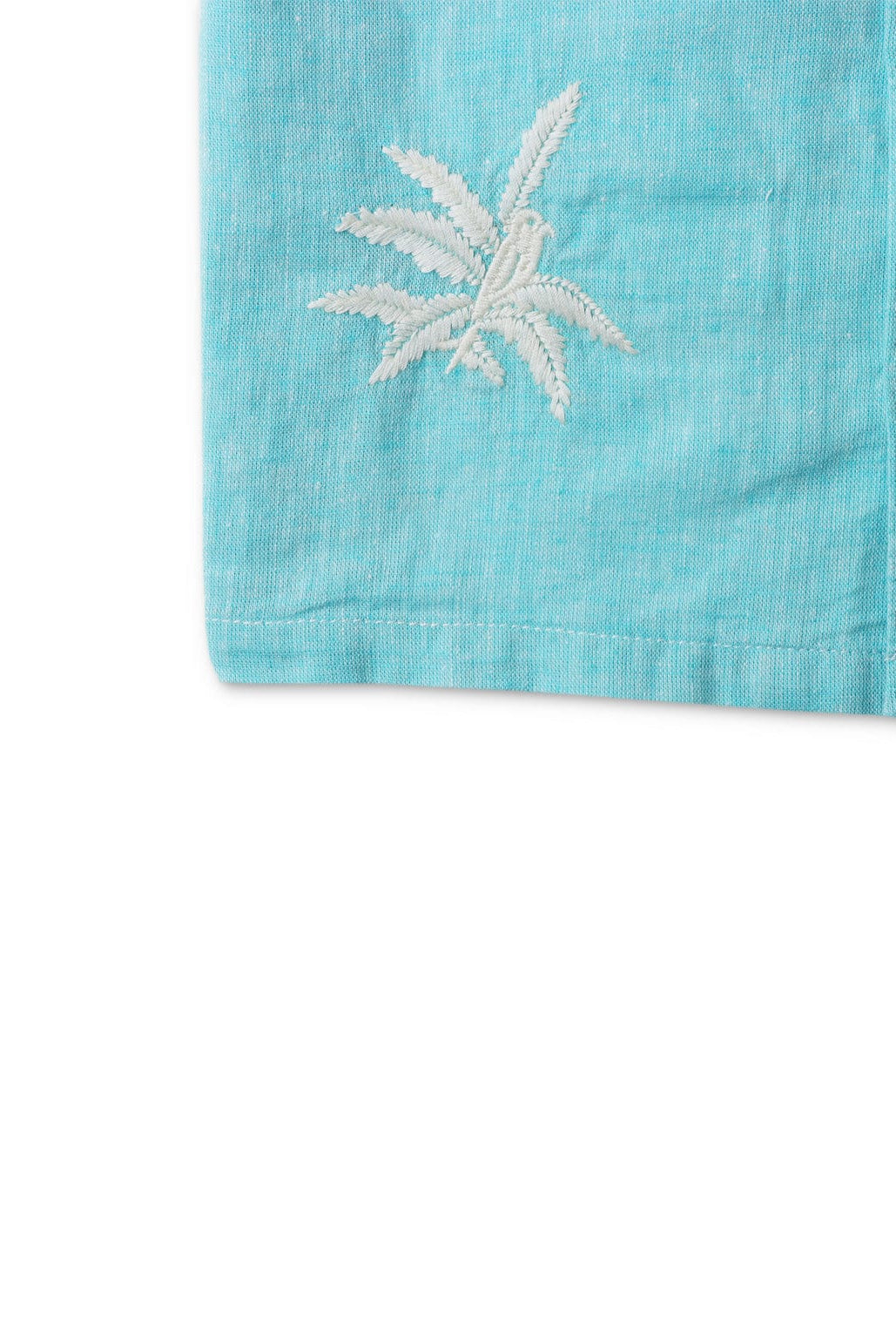 جينجرسنابس قميص نص كم مطرز بالخيط بأزرار أمامية نص كم وياقة ولادي أزرق فيروزي