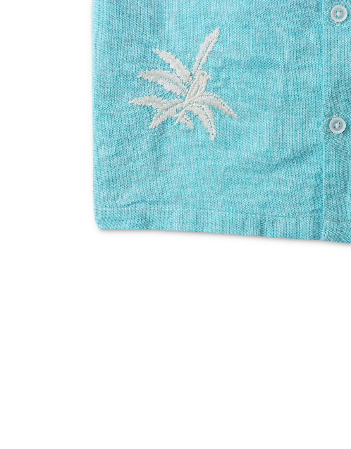 جينجرسنابس قميص نص كم مطرز بالخيط بأزرار أمامية نص كم وياقة ولادي أزرق فيروزي