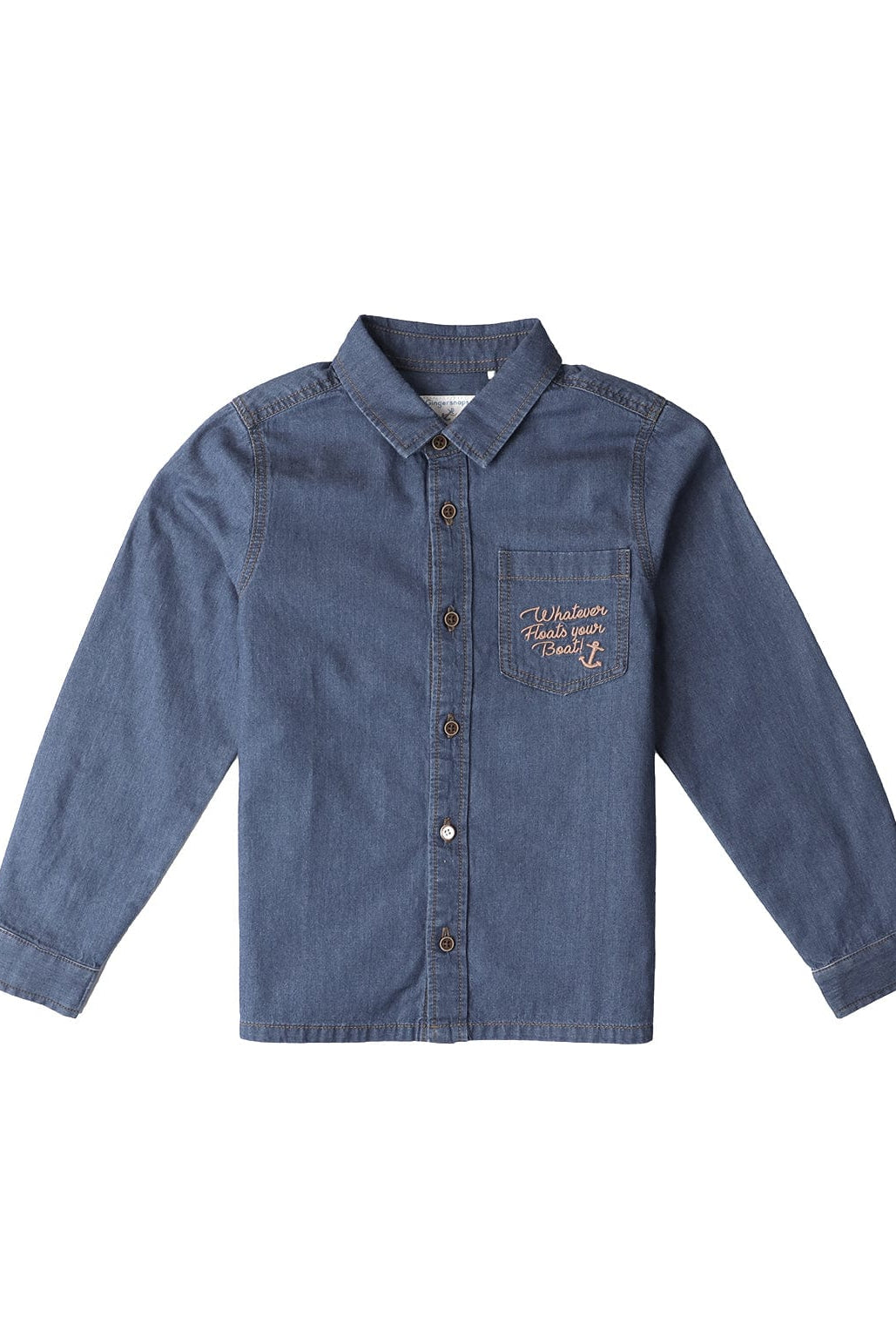 جينجرسنابس قميص بولو جينز ولادي كم طويل بأزرار أمامية أزرق