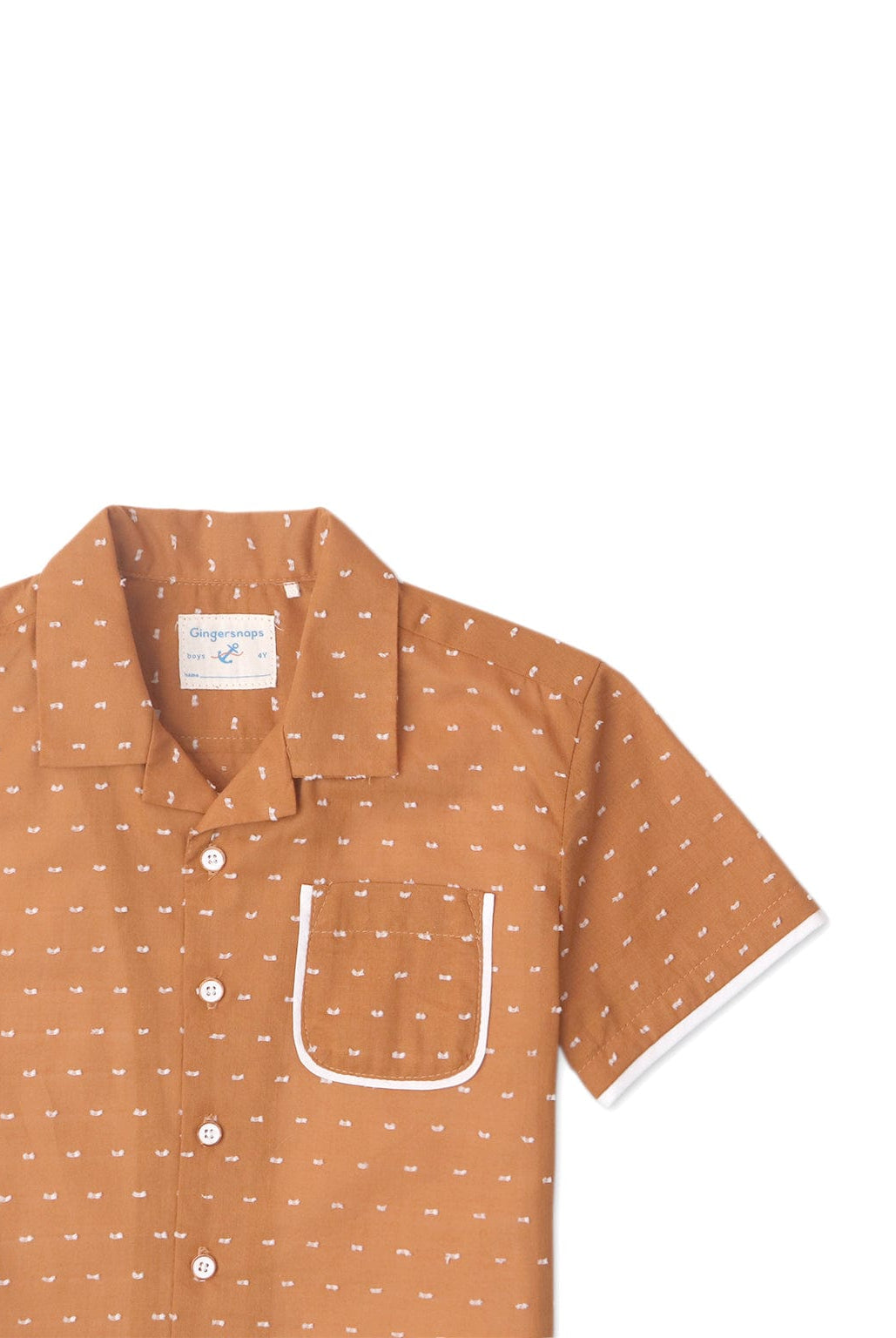 جينجرسنابس قميص بولو مطرز ولادي نص كم بياقة بني