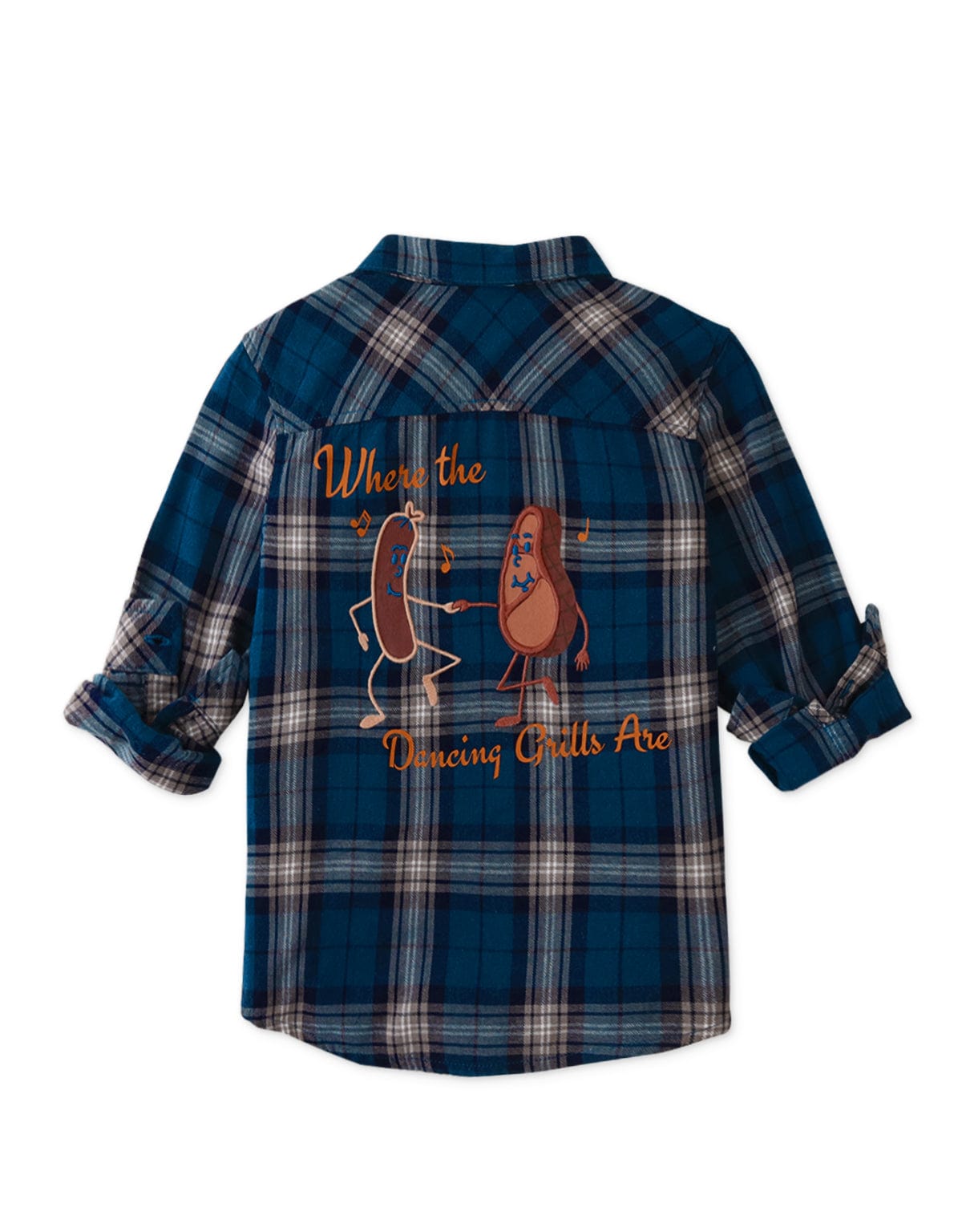 جينجرسنابس قميص كاروهات بأزرار أمامية كم طويل ولادي أزرق