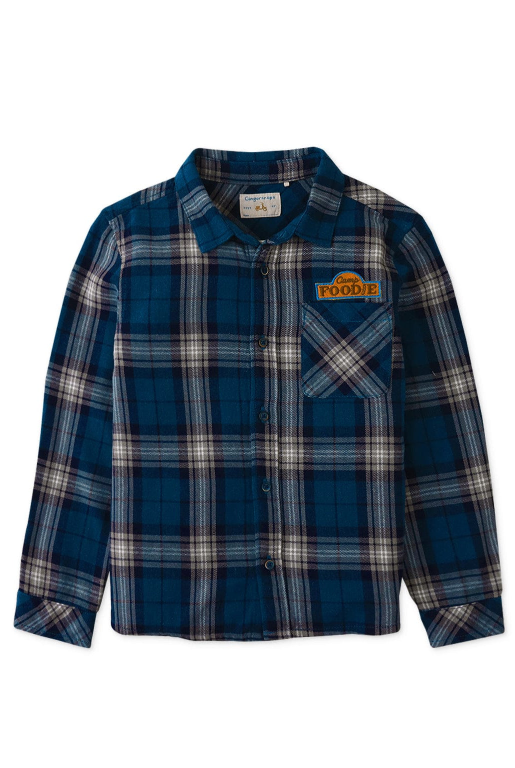 جينجرسنابس قميص كاروهات بأزرار أمامية كم طويل ولادي أزرق