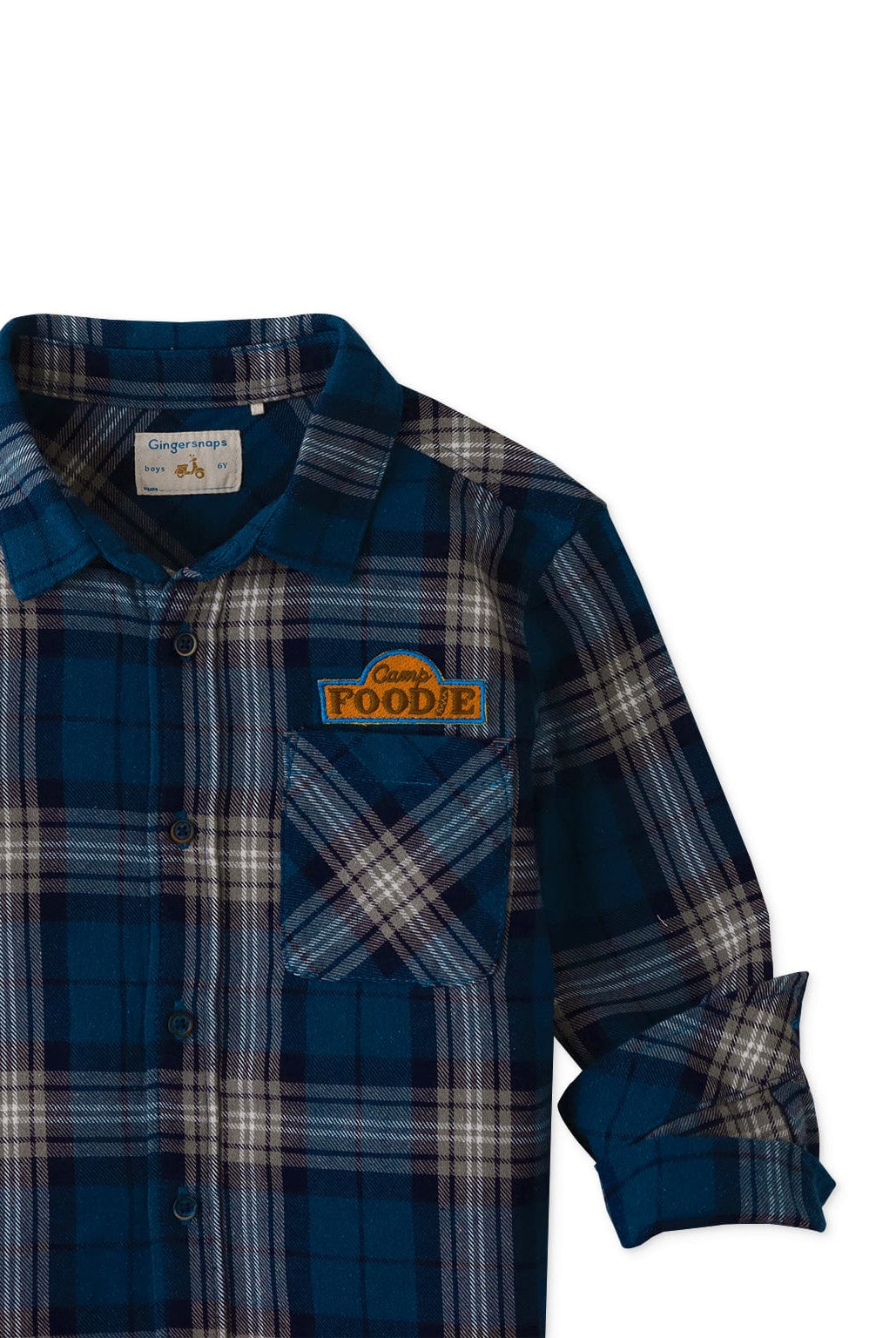 جينجرسنابس قميص كاروهات بأزرار أمامية كم طويل ولادي أزرق