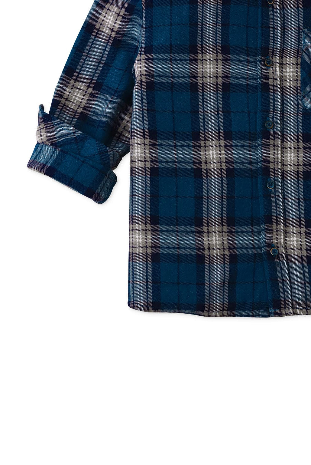 جينجرسنابس قميص كاروهات بأزرار أمامية كم طويل ولادي أزرق