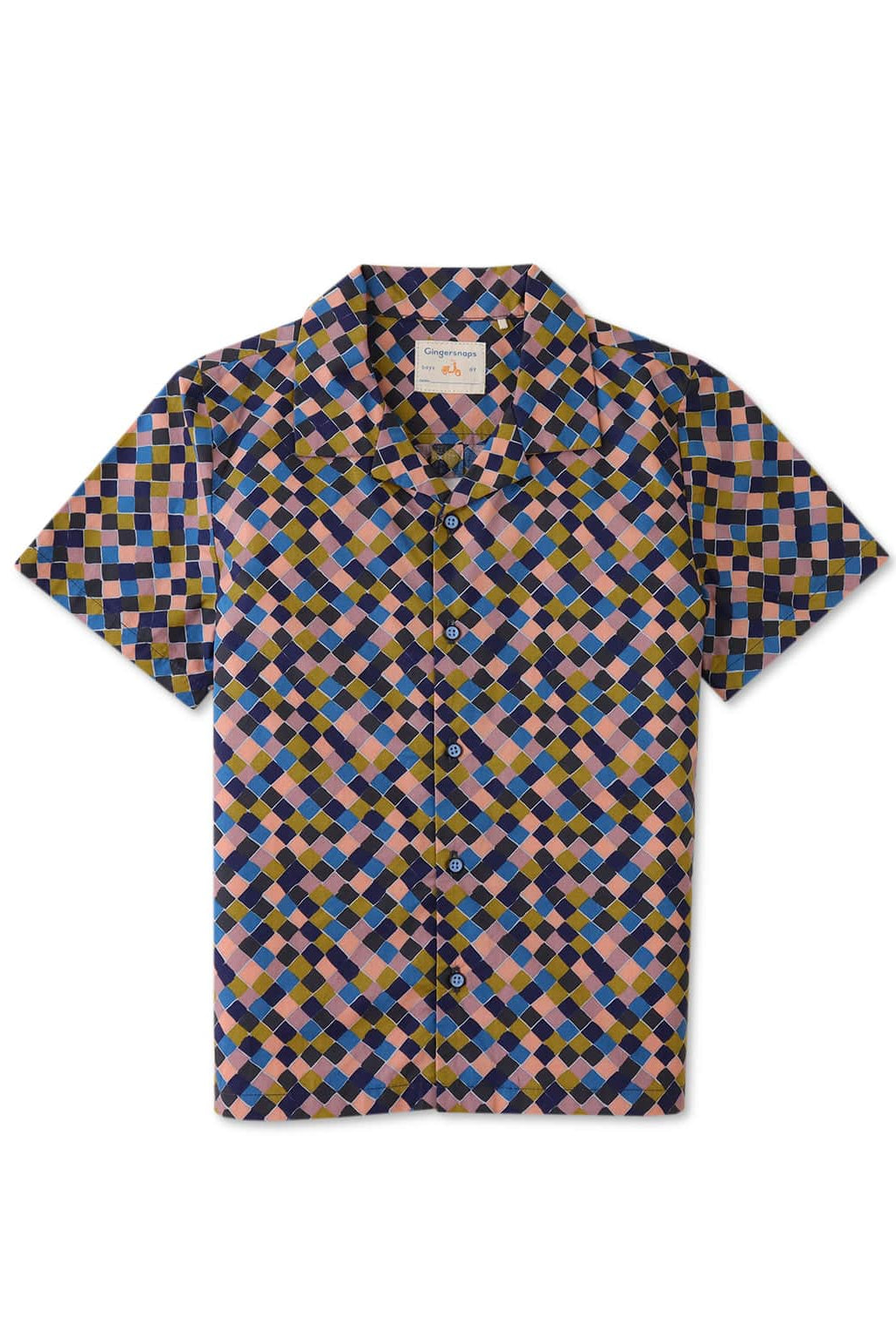 جينجرسنابس قميص ولادي مربعات بأزرار أمامية نص كم متعدد الألوان