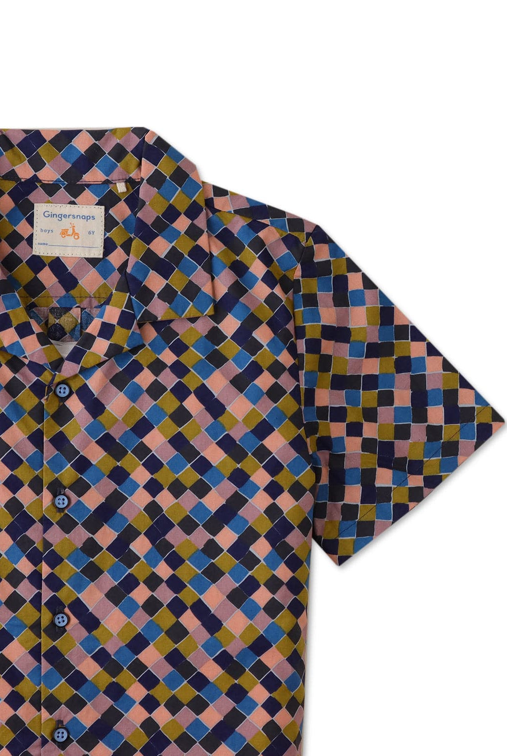جينجرسنابس قميص ولادي مربعات بأزرار أمامية نص كم متعدد الألوان