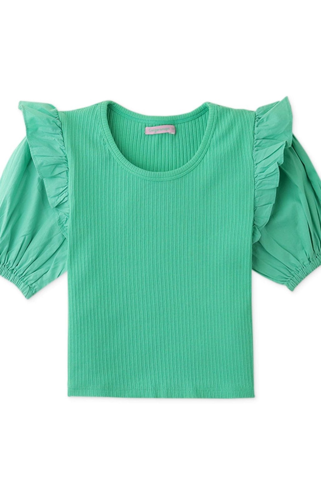 جينجرسنابس بلوزة بناتي سادة مضلع نص كم بف أخضر