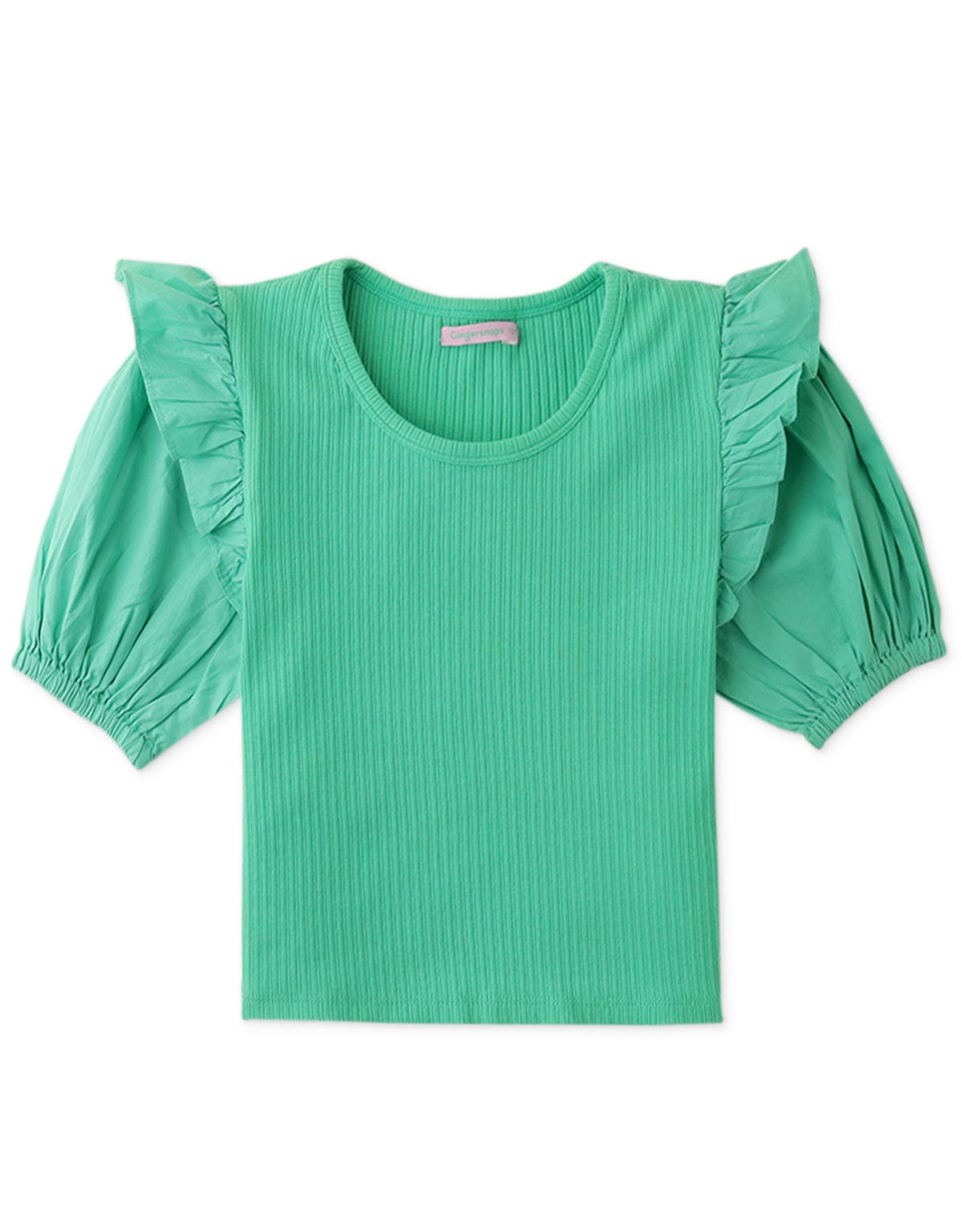 جينجرسنابس بلوزة بناتي سادة مضلع نص كم بف أخضر