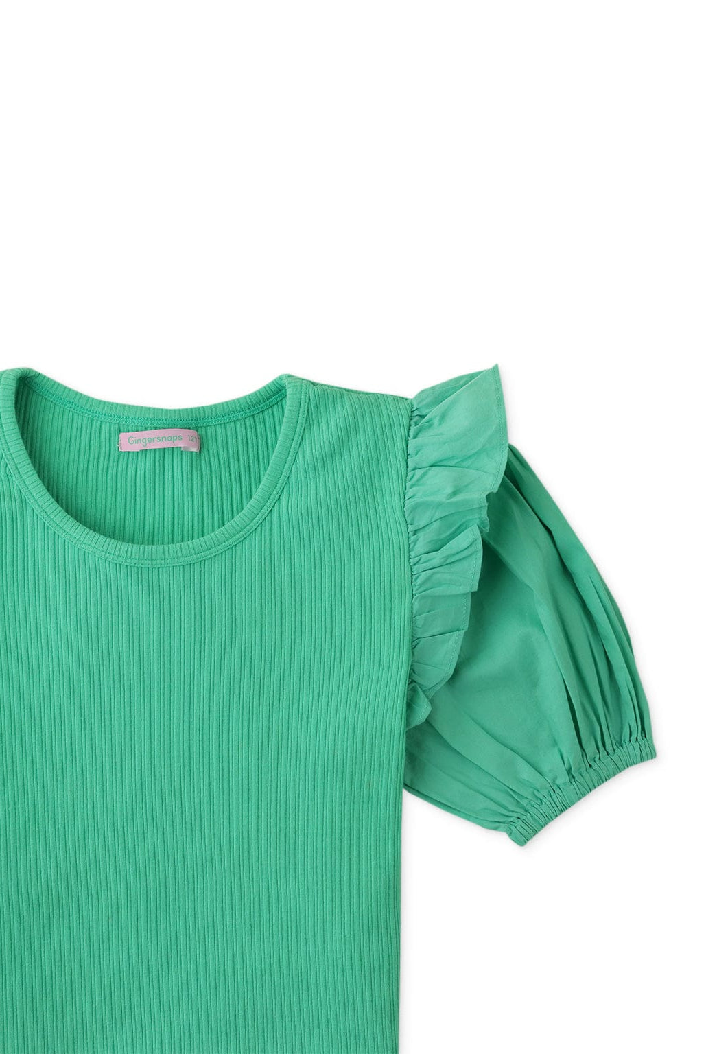 جينجرسنابس بلوزة بناتي سادة مضلع نص كم بف أخضر