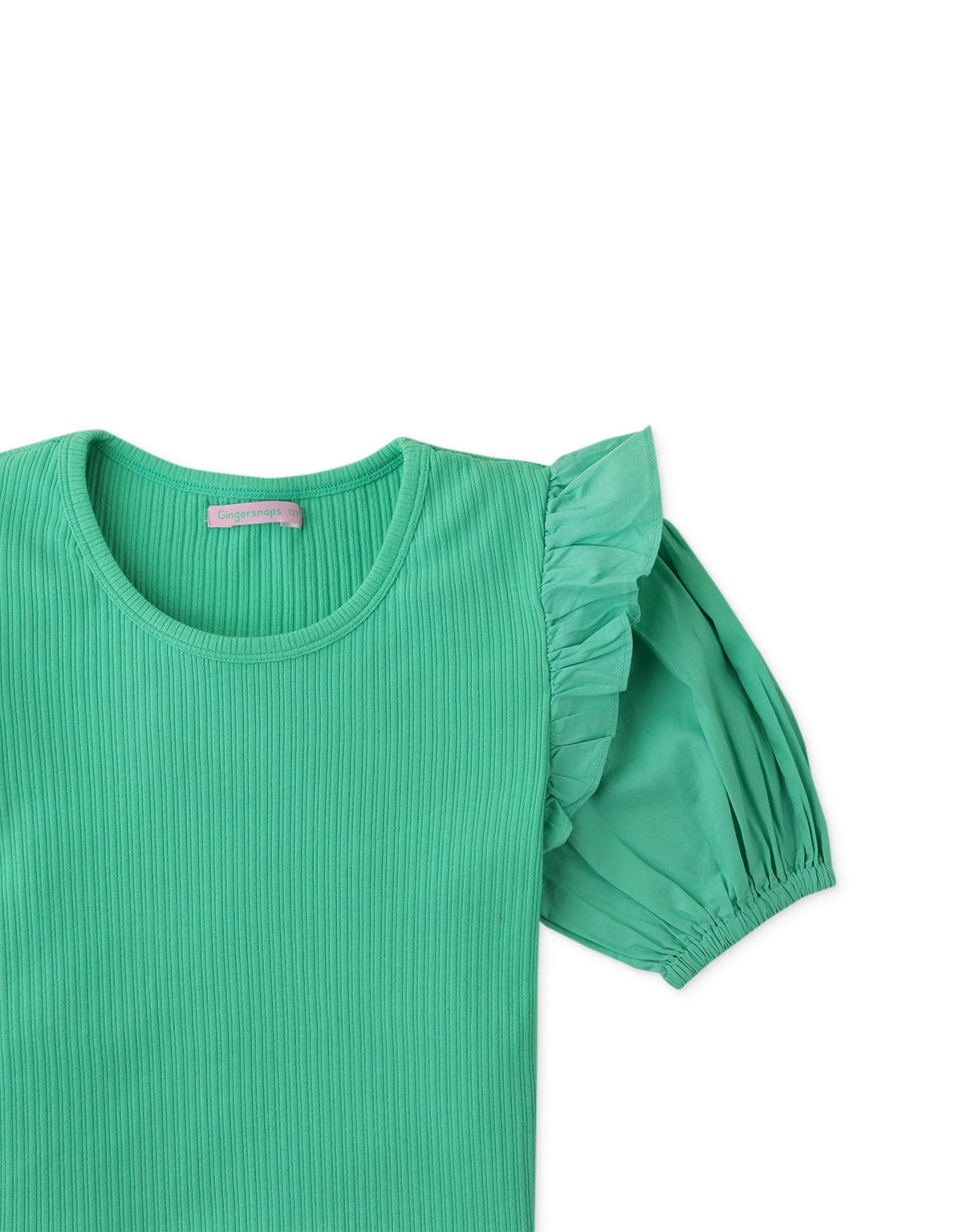 جينجرسنابس بلوزة بناتي سادة مضلع نص كم بف أخضر