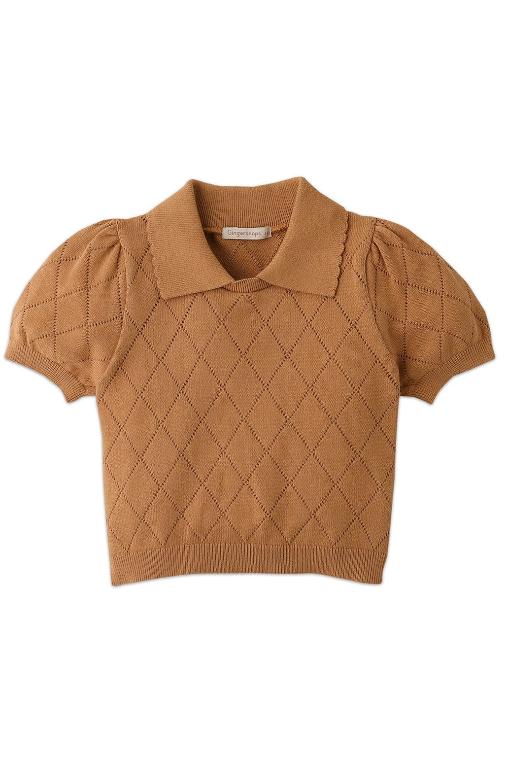 جينجرسنابس بلوزة بناتي بياقة نص كم بني