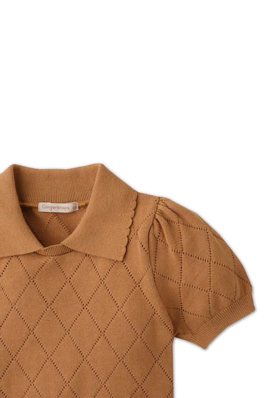 جينجرسنابس بلوزة بناتي بياقة نص كم بني