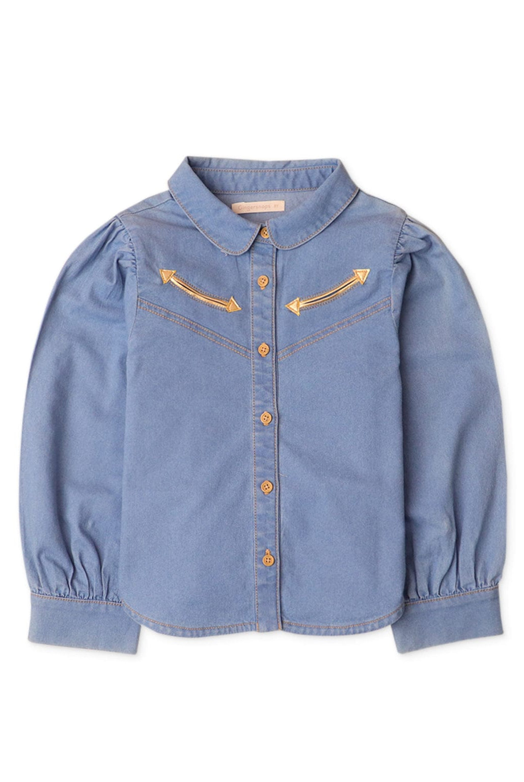 جينجرسنابس بلوزة بناتي بأكمام طويلة على شكل قميص أزرق