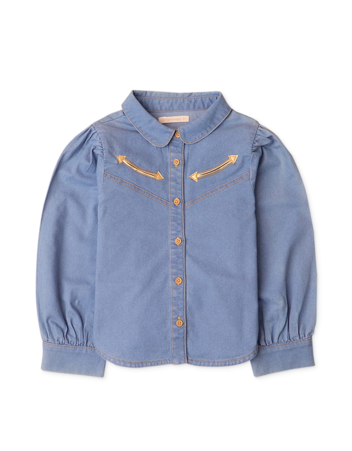 جينجرسنابس بلوزة بناتي بأكمام طويلة على شكل قميص أزرق