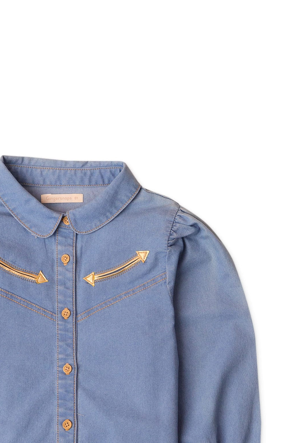 جينجرسنابس بلوزة بناتي بأكمام طويلة على شكل قميص أزرق