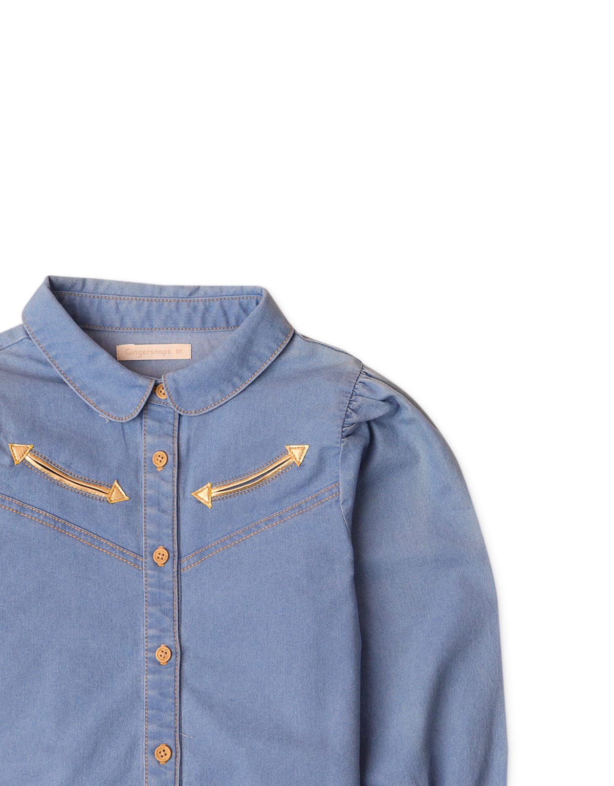 جينجرسنابس بلوزة بناتي بأكمام طويلة على شكل قميص أزرق