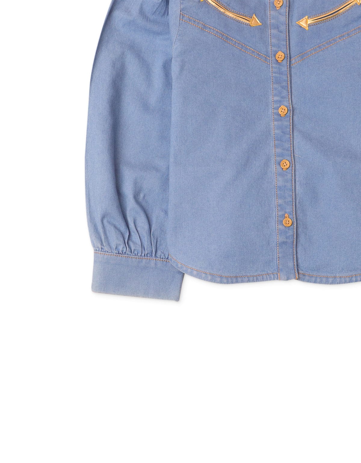 جينجرسنابس بلوزة بناتي بأكمام طويلة على شكل قميص أزرق