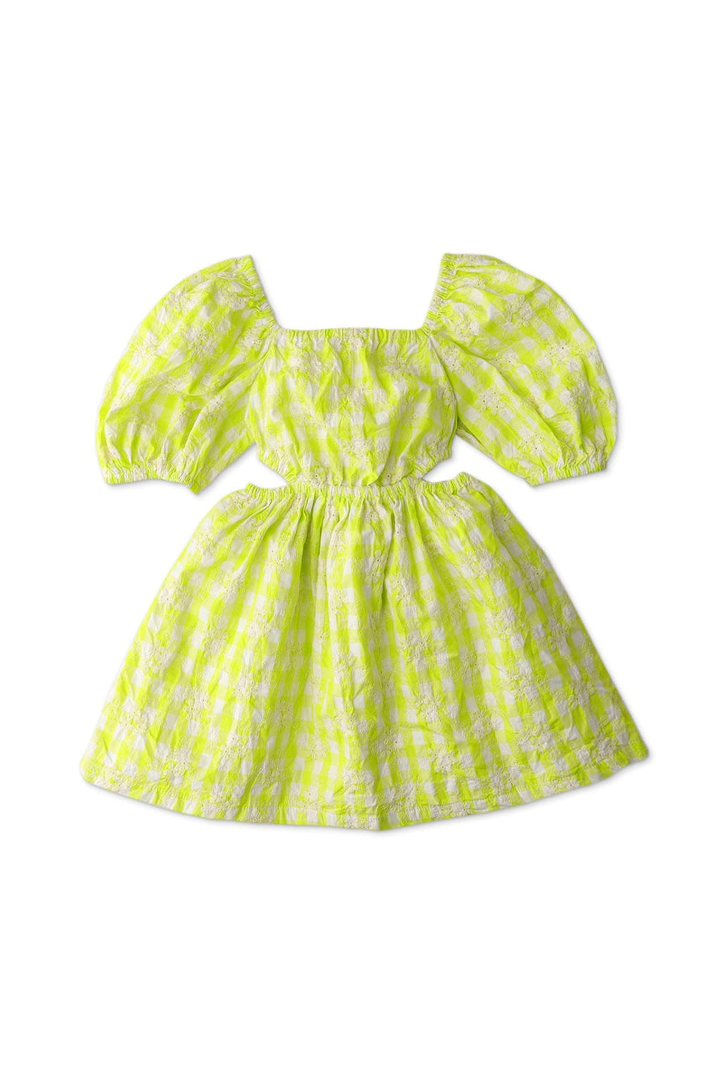 جينجرسنابس فستان بنات كاروهات مفتوح من الجانبين نص كم أخضر نيون