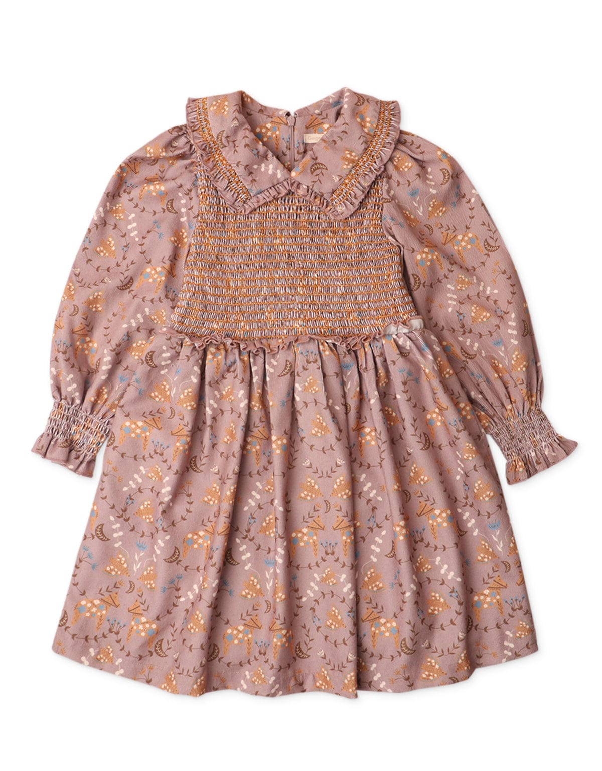 جينجرسنابس فستان بناتي منقوش بزهور بكشكشه على الصدر والاكمام متعدد الألوان