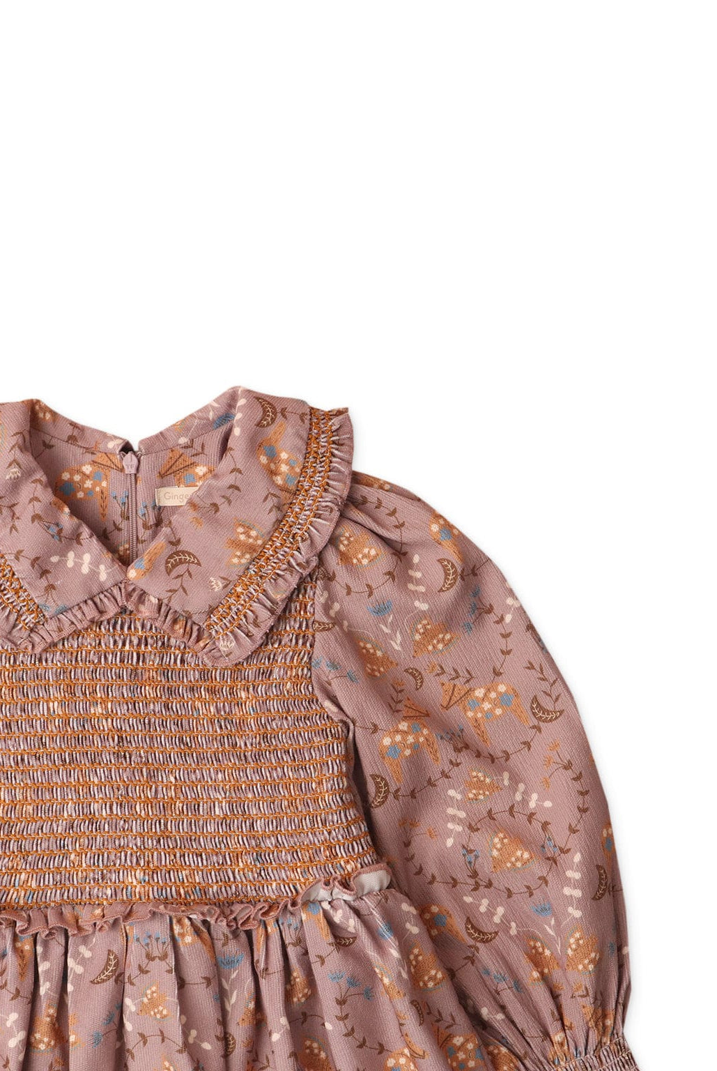 جينجرسنابس فستان بناتي منقوش بزهور بكشكشه على الصدر والاكمام متعدد الألوان