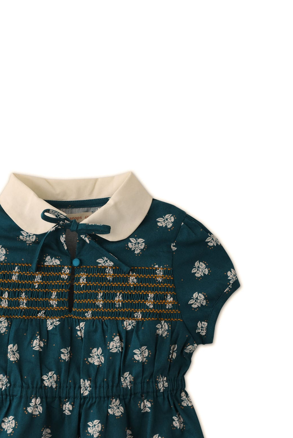 جينجرسنابس فستان بناتي برسمه ورود ورباط في الياقة أزرق