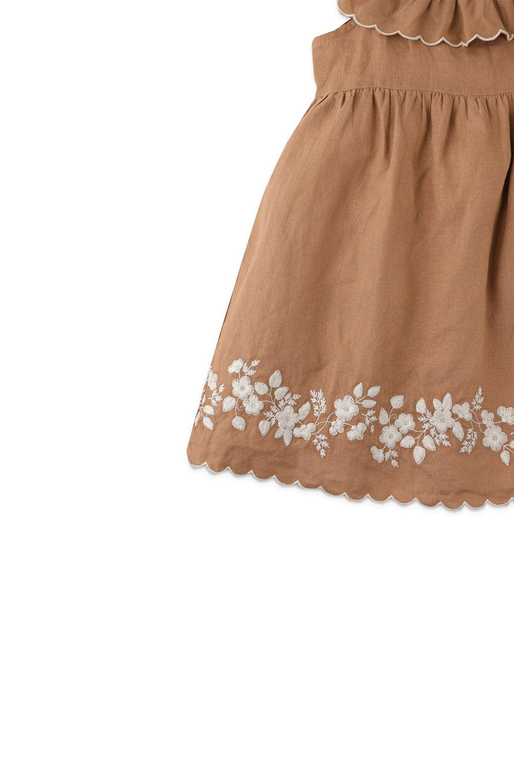 جينجرسنابس فستان بناتي مطرز بالخيط على شكل ورود بني