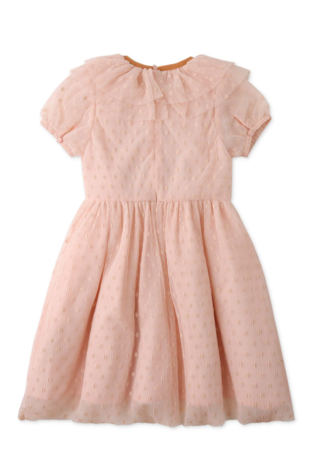 جينجرسنابس فستان بناتي منسوج مكشكش كم قصير وردي