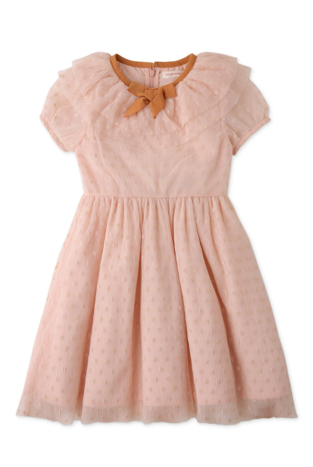 جينجرسنابس فستان بناتي منسوج مكشكش كم قصير وردي