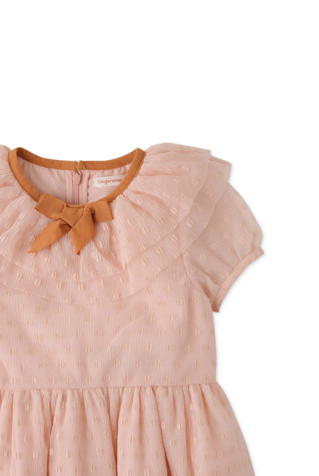 جينجرسنابس فستان بناتي منسوج مكشكش كم قصير وردي