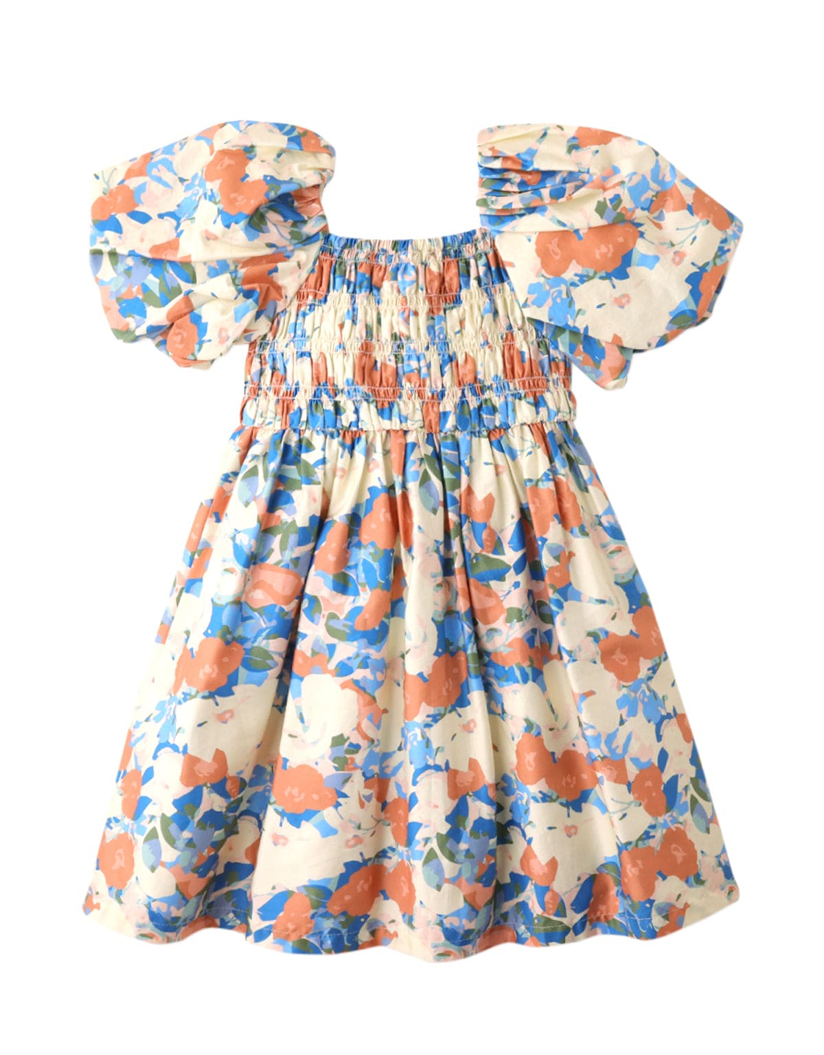 جينجرسنابس فستان بناتي منسوج منقوش بياقة مربعة نص كم بف متعدد الألوان