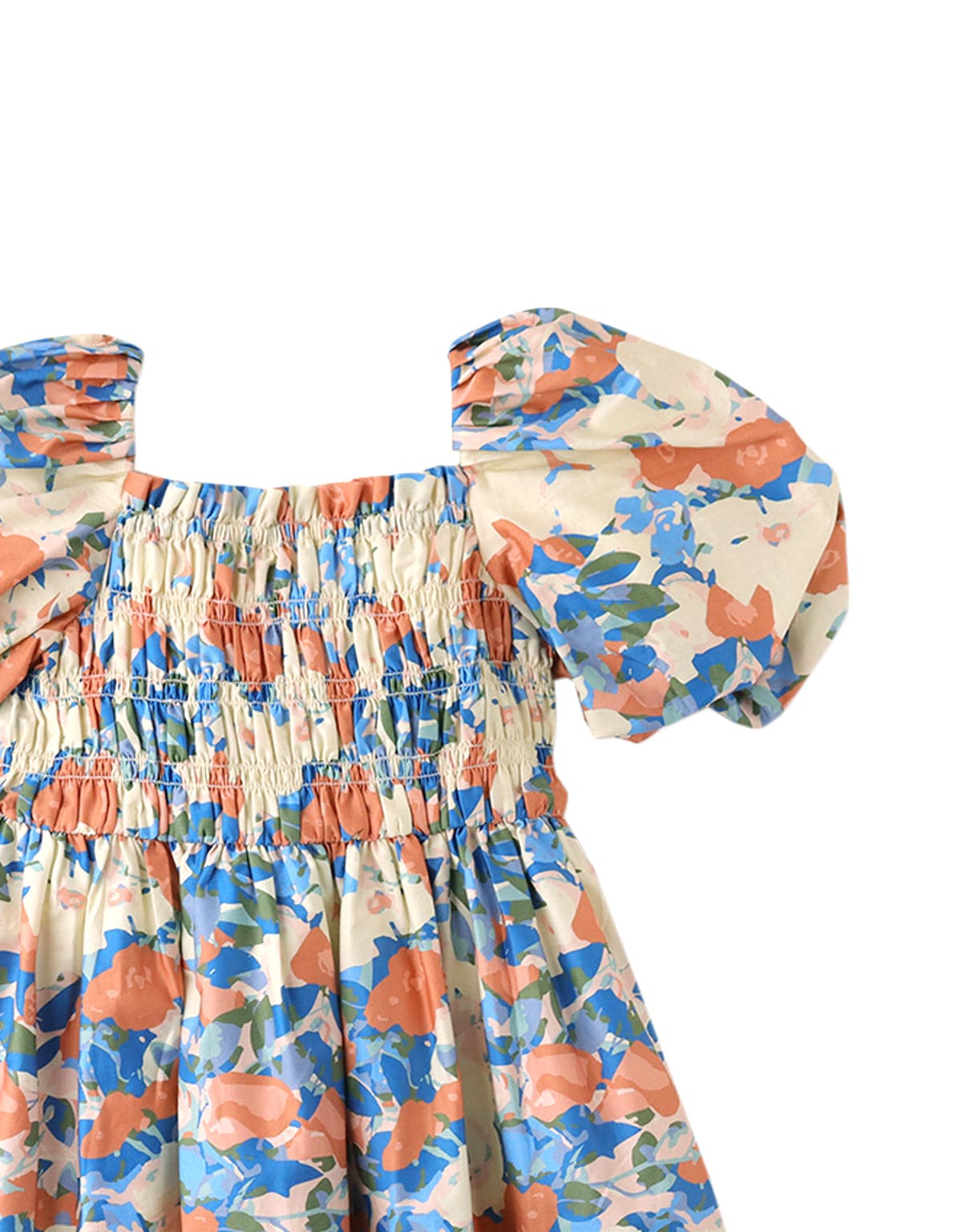 جينجرسنابس فستان بناتي منسوج منقوش بياقة مربعة نص كم بف متعدد الألوان