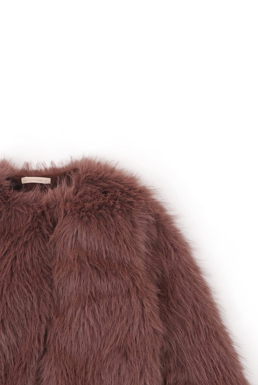 جينجرسنابس جاكيت بناتي فرو بدون سوسته سادة بني