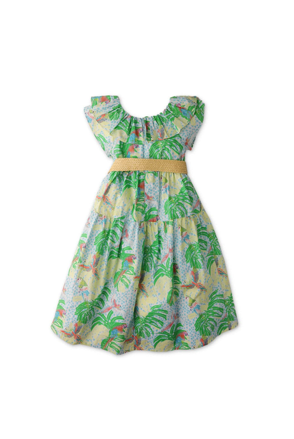 جينجرسنابس فستان بناتي أخضر مشجر كم قصير بكشكشة أخضر