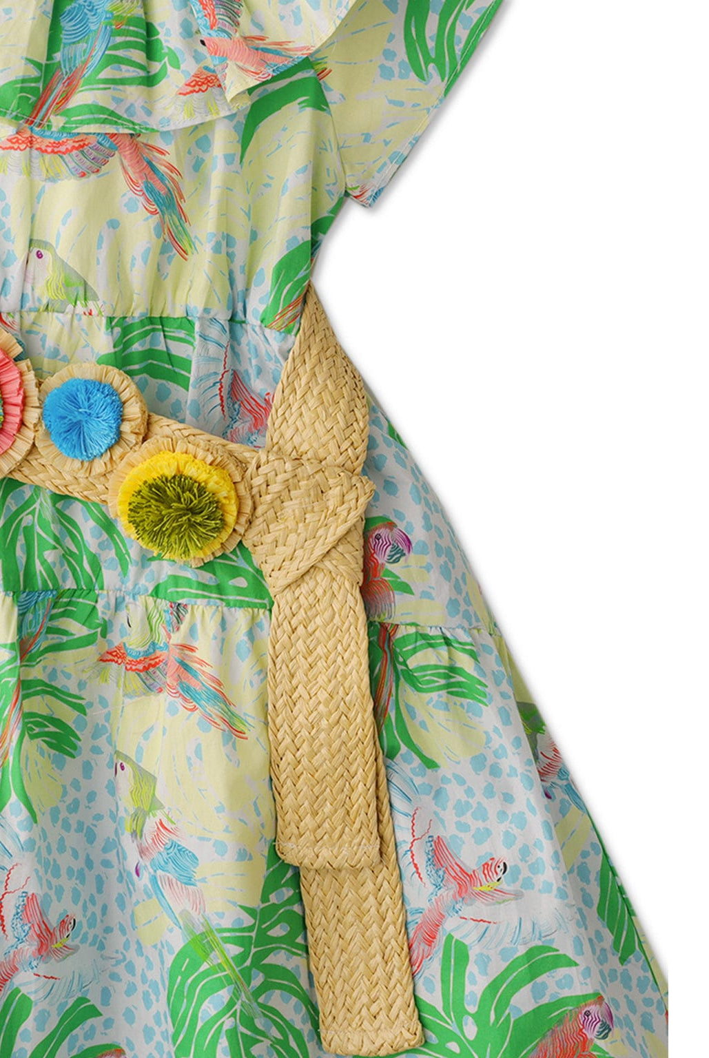 جينجرسنابس فستان بناتي أخضر مشجر كم قصير بكشكشة أخضر