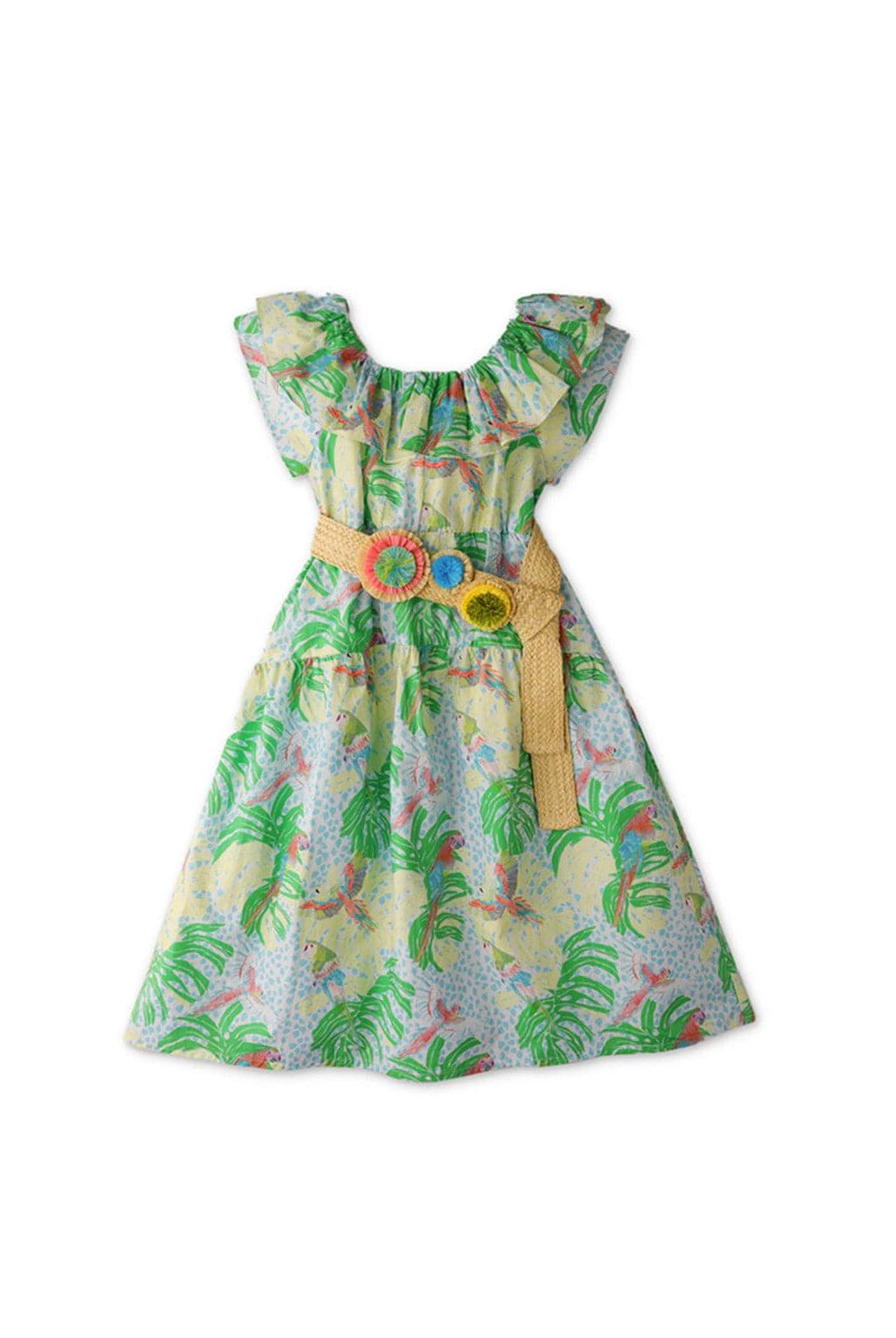 جينجرسنابس فستان بناتي أخضر مشجر كم قصير بكشكشة أخضر