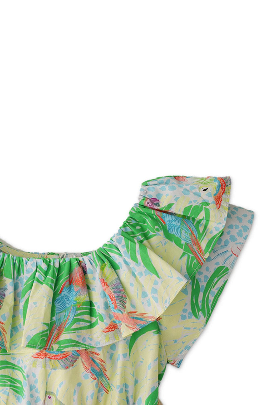 جينجرسنابس فستان بناتي أخضر مشجر كم قصير بكشكشة أخضر