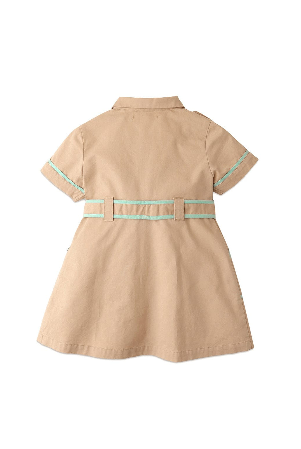 جينجرسنابس فستان بناتي سادة بحزام على الخصر وازرار بيج