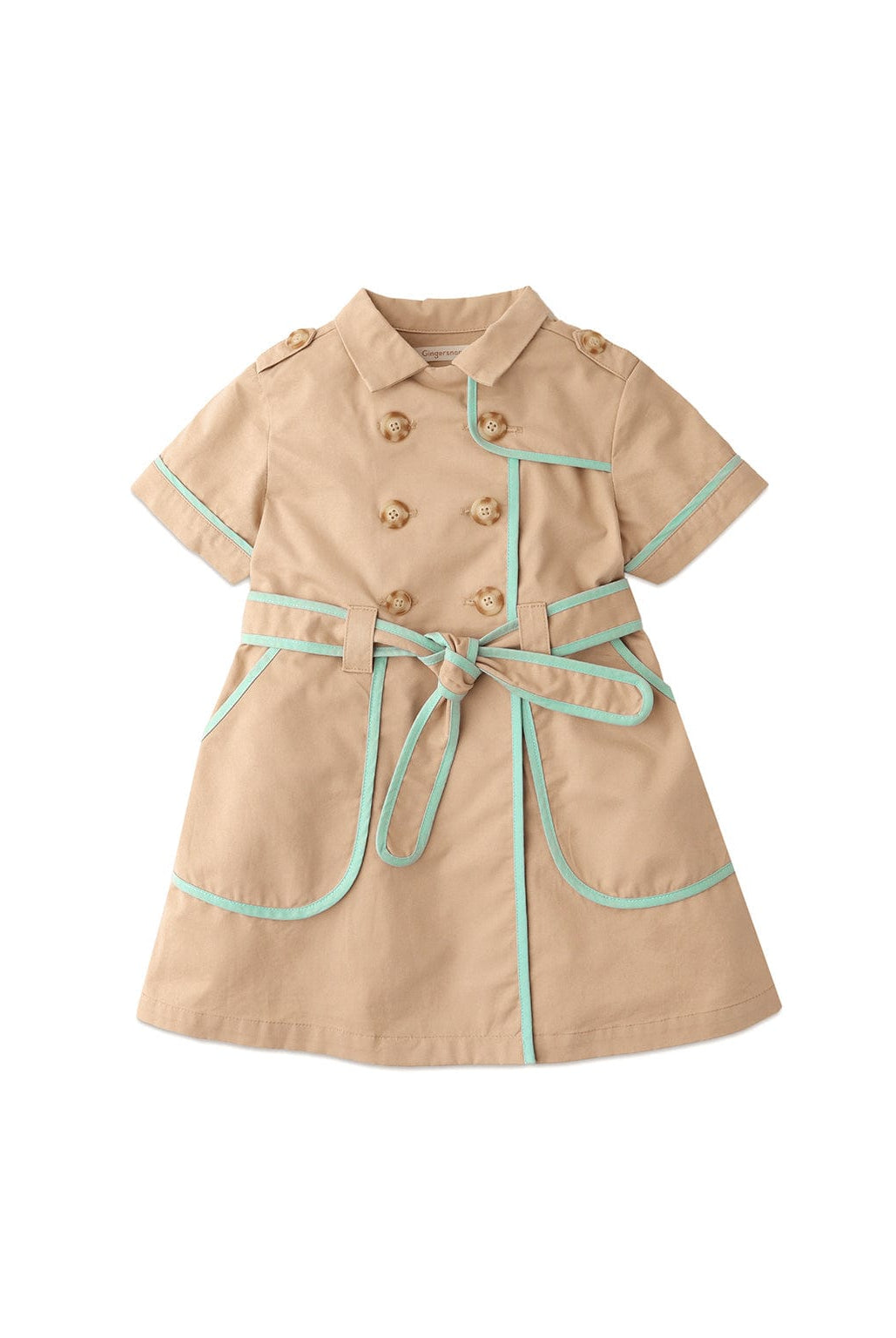 جينجرسنابس فستان بناتي سادة بحزام على الخصر وازرار بيج