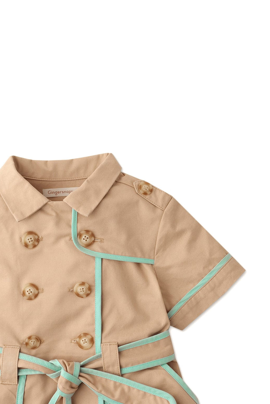 جينجرسنابس فستان بناتي سادة بحزام على الخصر وازرار بيج