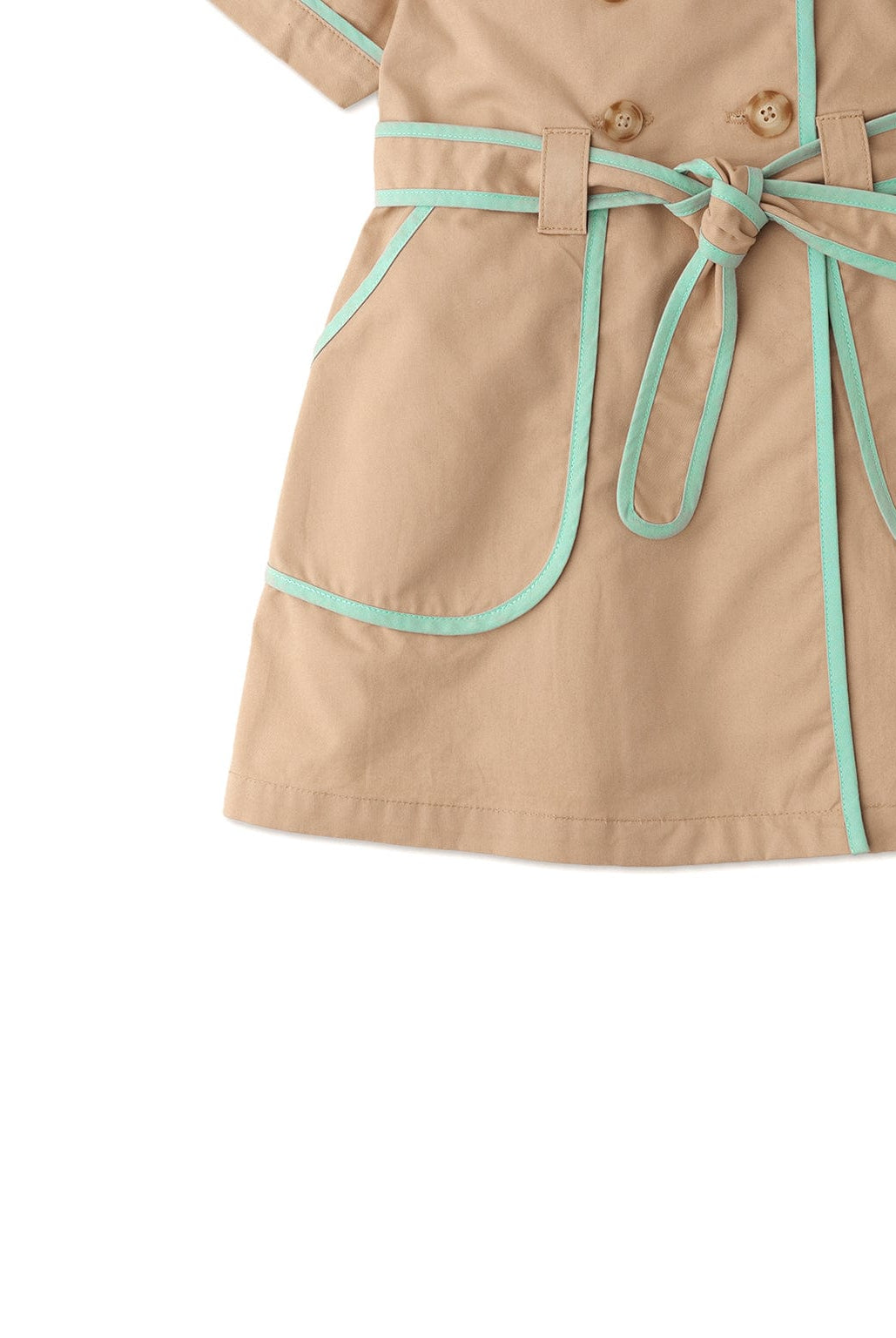 جينجرسنابس فستان بناتي سادة بحزام على الخصر وازرار بيج