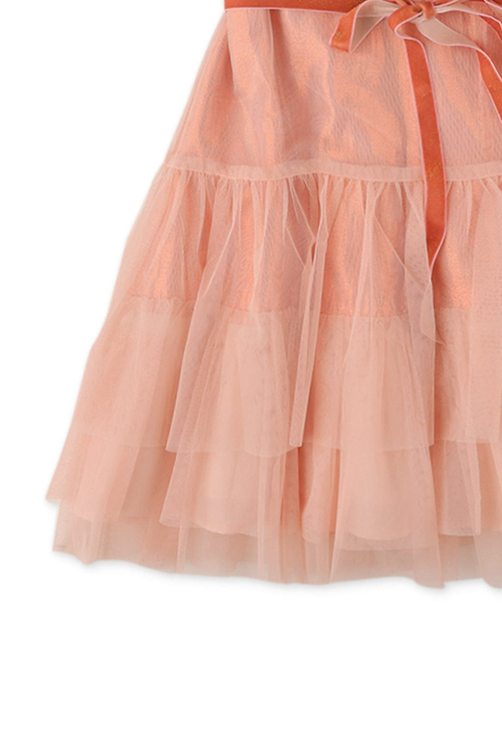 جينجرسنابس فستان بناتي منسوج نص كم بف برباط على الخصر معدني