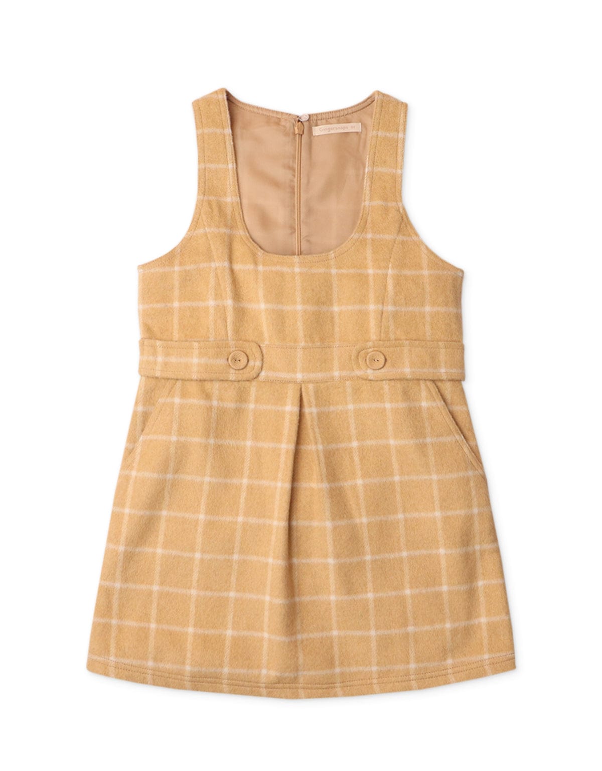 جينجرسنابس فستان بناتي بحزام في الوسط كاروهات أصفر