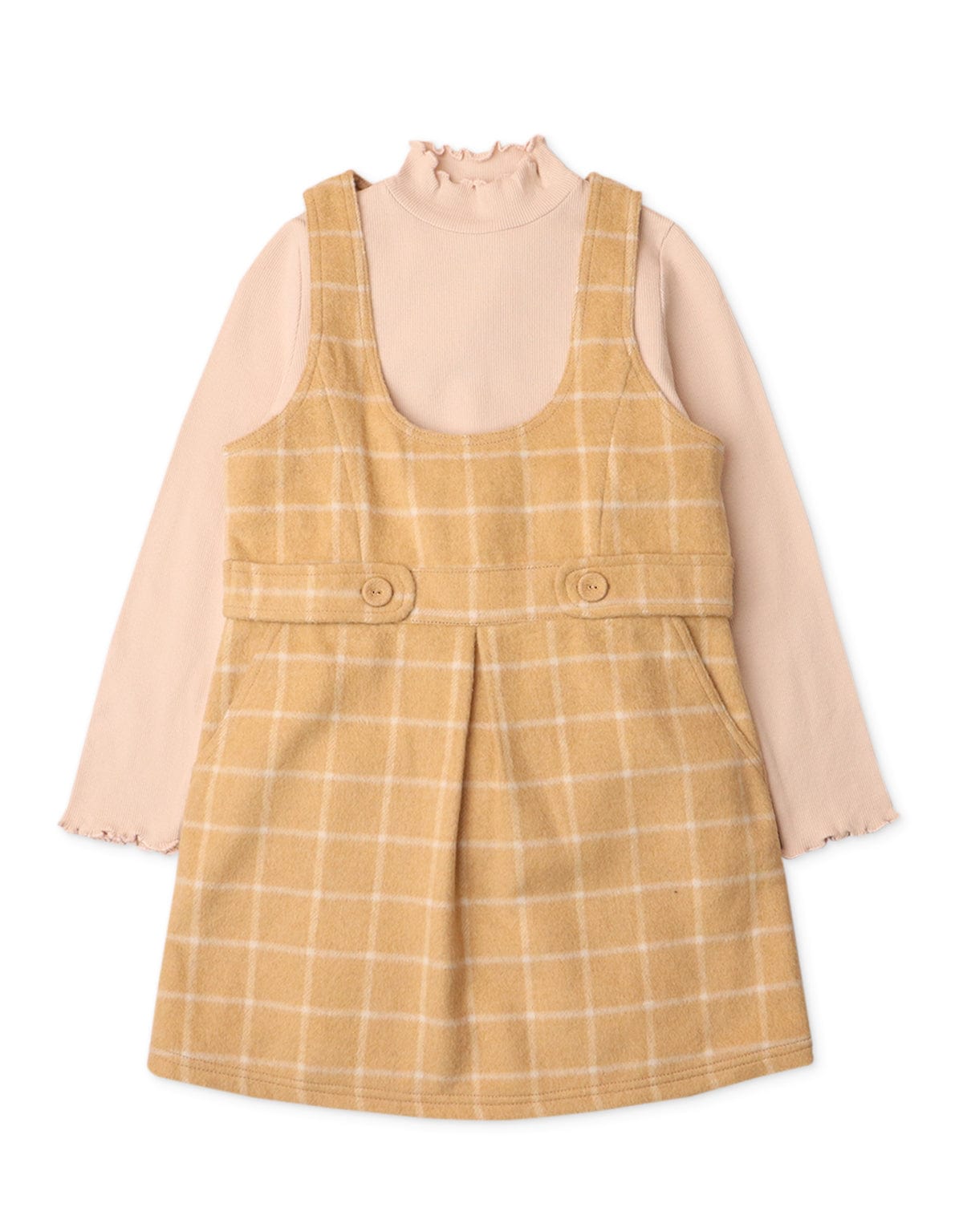 جينجرسنابس فستان بناتي بحزام في الوسط كاروهات أصفر