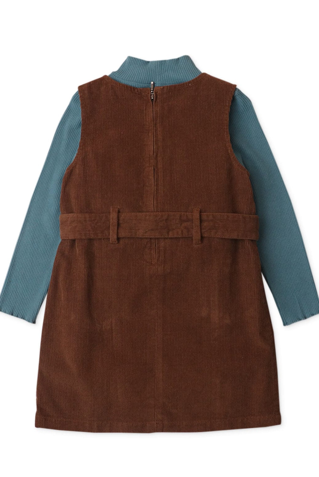 جينجرسنابس طقم فستان أطفال بناتي مضلع بدون أكمام وبلوزة كم طويل بني